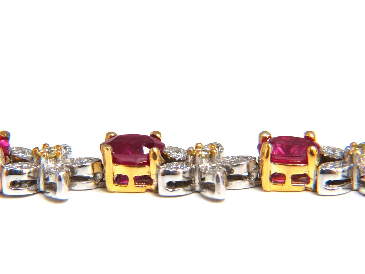 7.28ct Red natural ruby diamonds flower cluster tennis bracelet 18kt gold *v