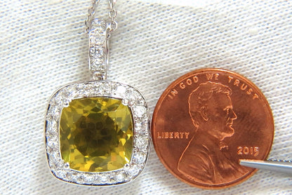 5.85ct natural cushion brilliant yellow quartz diamond pendant square halo *v