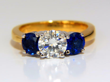 GIA 2.57CT NATURAL ROUND BRILLIANT DIAMOND RING CLASSIC THREE SAPPHIRE*v