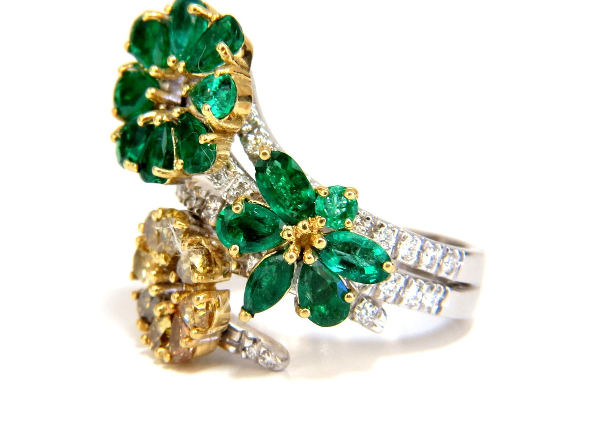 4.36ct Natural Emeralds diamond cocktail cluster ring 18kt *v