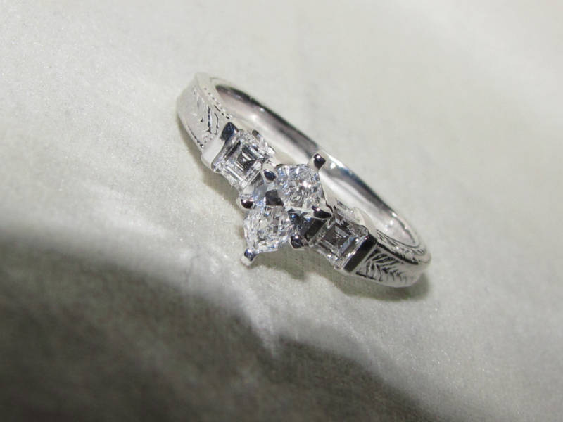 NATURAL .56CT MARQUISE & ASCHER CUT DIAMOND RING 14kt *v