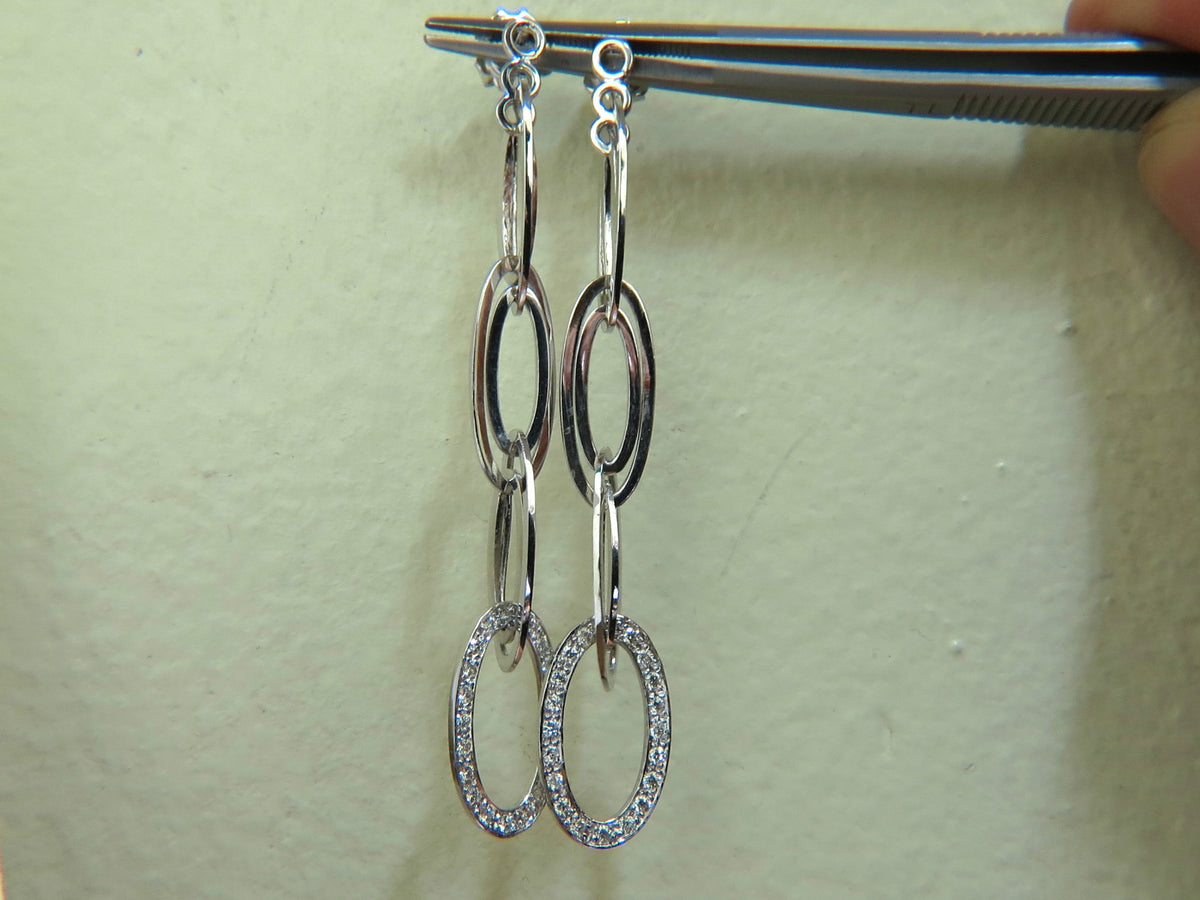 14KT GOLD .46CT ELONGATED OVALS DIAMOND DANGLE EARRINGS HINGED *v