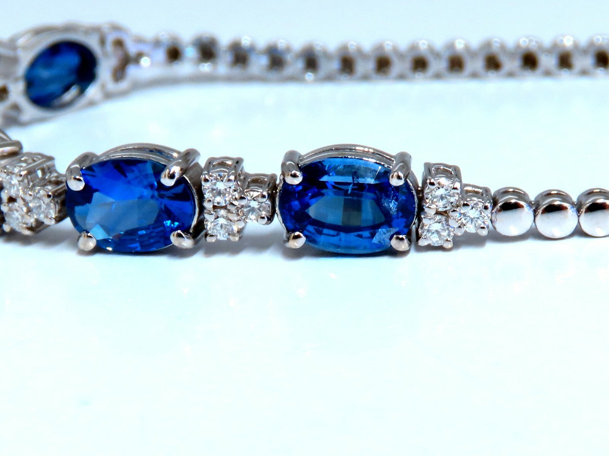 6.38ct natural Vivid royal blue round sapphires diamond bracelet 14 Karat *v