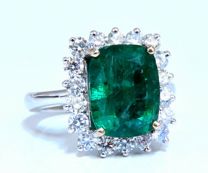 GIA Certified 4.86ct natural green emerald diamonds ring 14kt Halo Prime *v