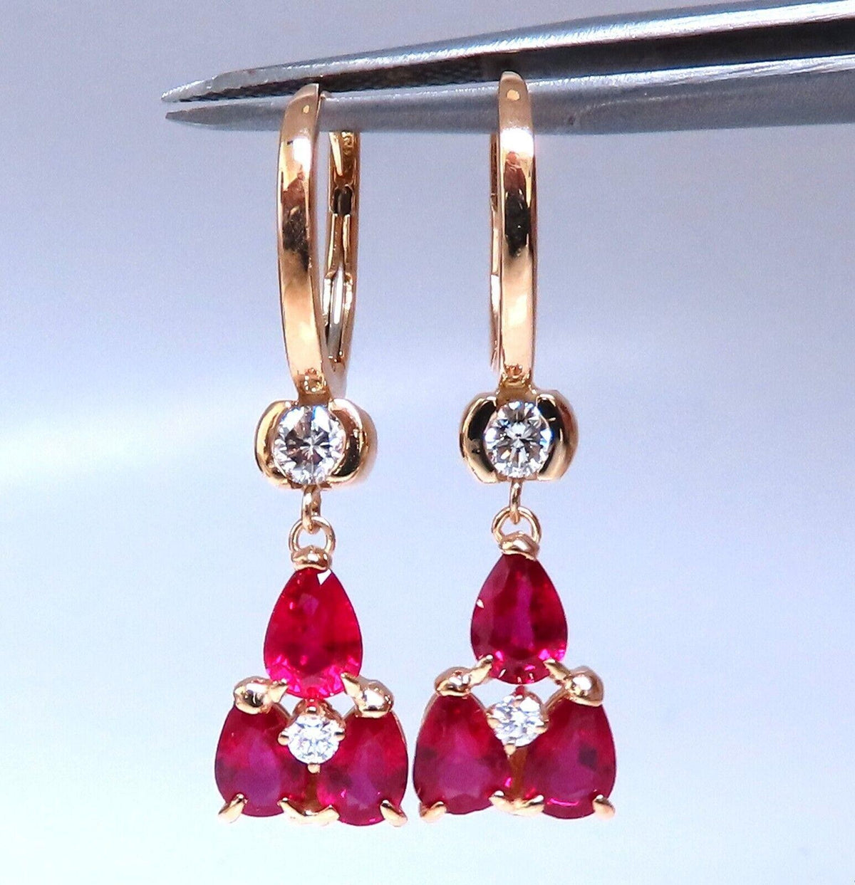 3ct Natural Ruby Diamonds Cluster Earrings 14kt Gold *v
