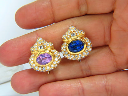 AGL Certified 10.75ct natural pink & blue sapphire diamond earrings 18kt *v