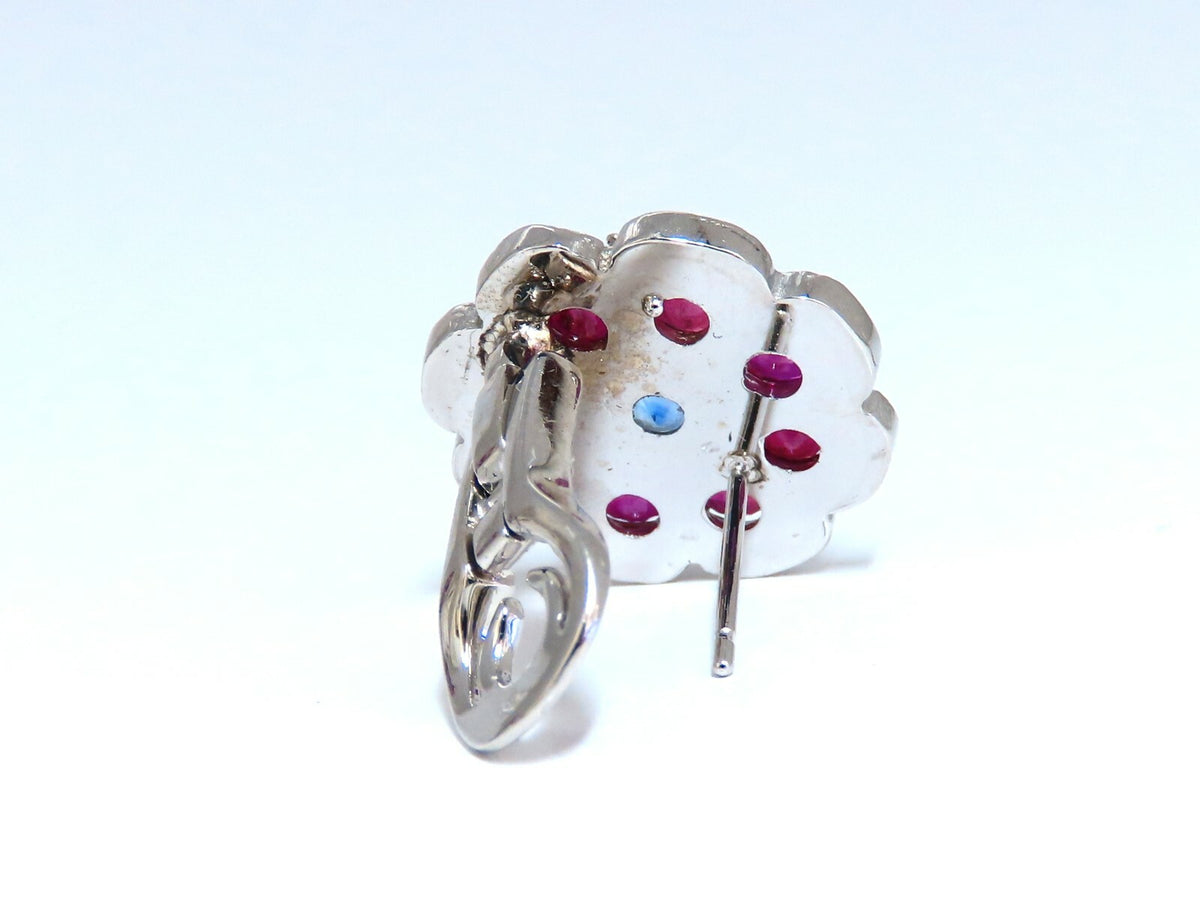 7.30Ct Natural Ruby Sapphire Diamond Cluster Earrings 14 Karat Clip Cocktail *v