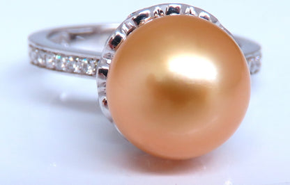 10.3mm Natural Golden South Seas Pearl Diamonds Rings 14kt *v