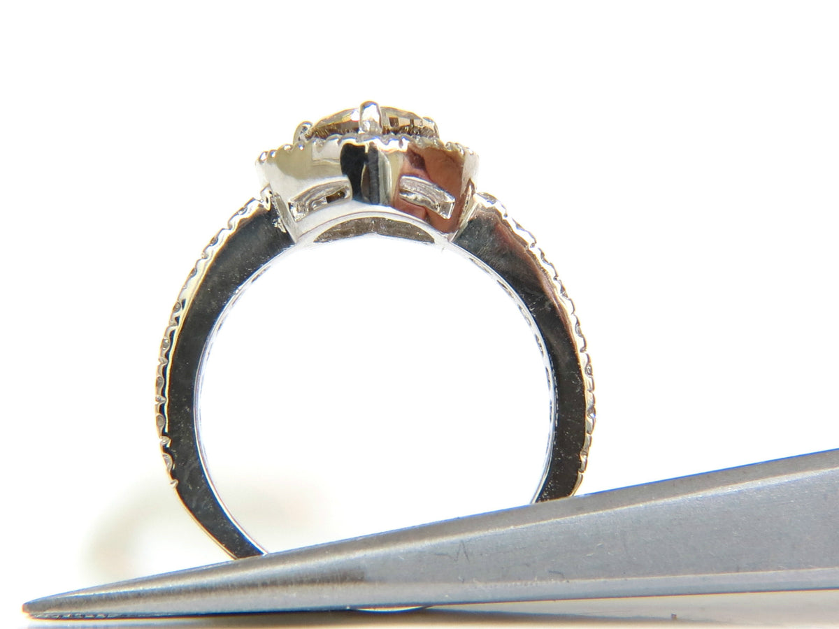 1.37CT NATURAL FANCY BRIGHT BROWN HEART CUT HALO DIAMOND RING 14KT VS *v