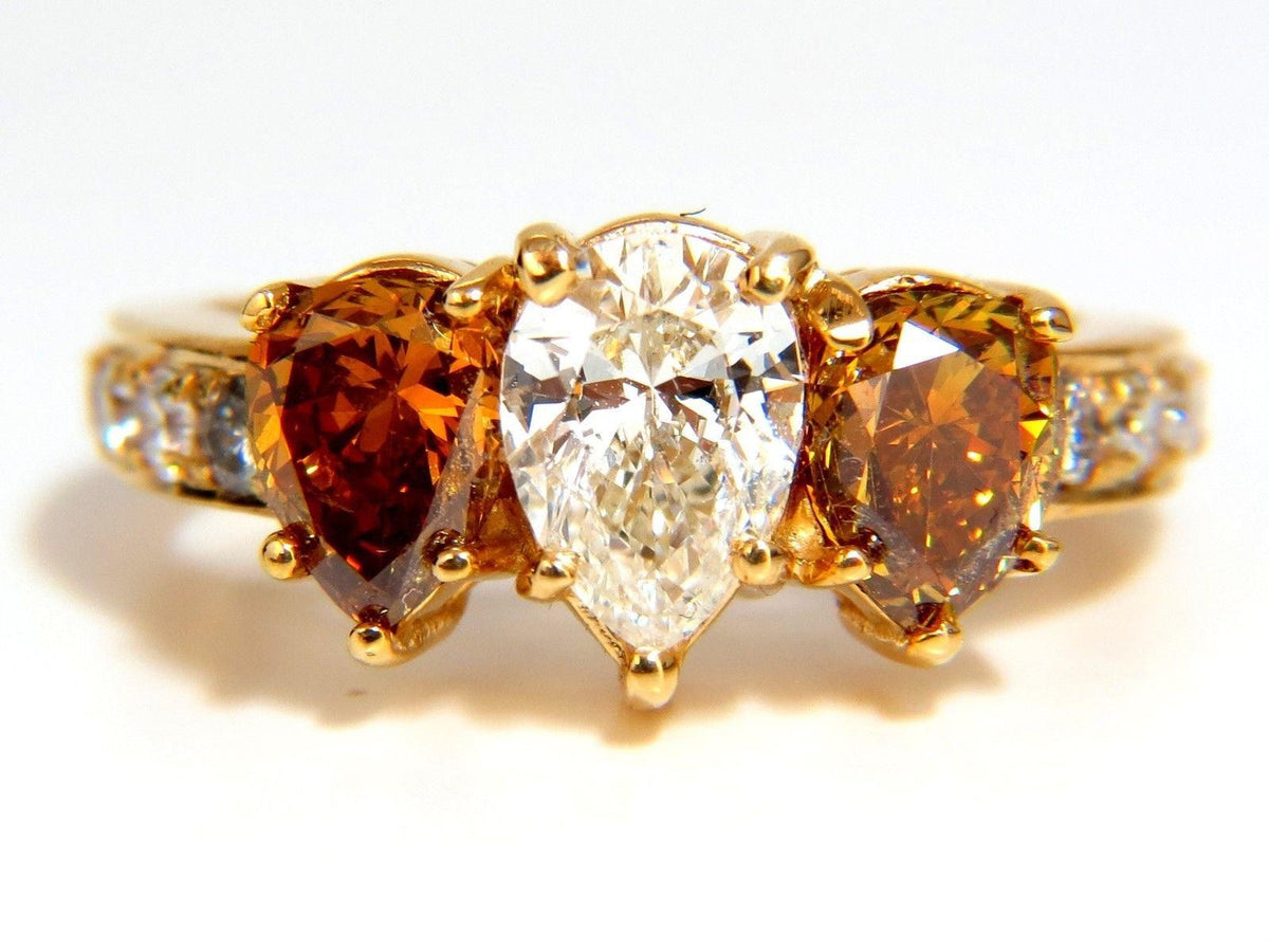 Natural .78ct Pear & 1.52ct Fancy Yellow Brown Diamonds Ring 18kt 10027 *v