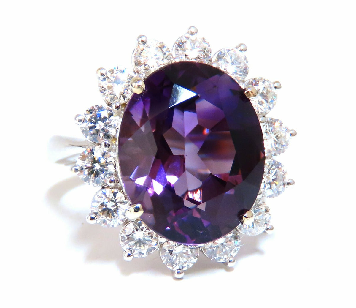10ct Natural Vivid Purple Amethyst Diamonds Halo Cluster Cocktail Ring 14kt *v