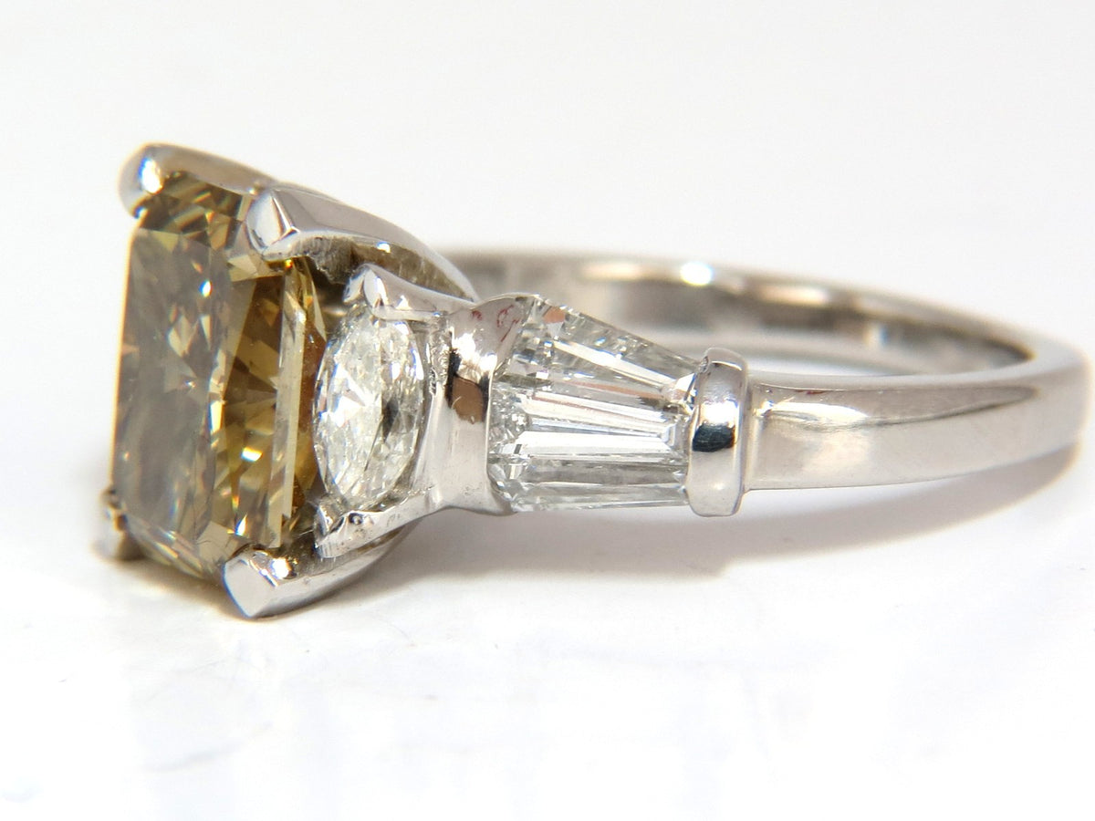 GIA 3.12ct. radiant fancy brown green yellow diamonds platinum ring *v