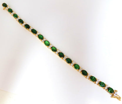 21.68CT NATURAL VIVID BRIGHT GREEN TSAVORITE DIAMONDS TENNIS BRACELET 14KT *v