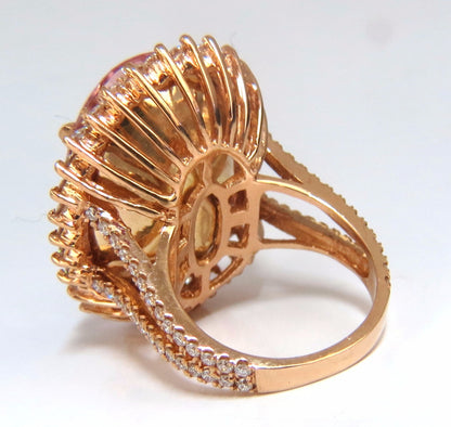 GIA Certified 36.18ct Natural Orangy Pink Morganite Diamonds Ring 18kt*v