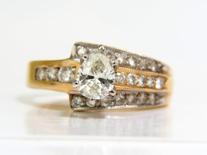 1.00CT BRILLIANT PEAR SHAPE NATURAL DIAMOND RING 14KT CROSSOVER *v