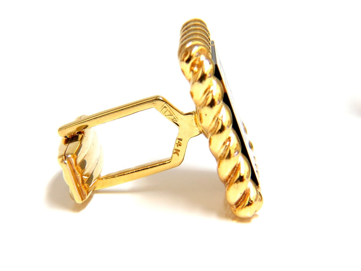 14kt Inlay Onyx Lapis & Tiger Eye Twist cufflinks *v