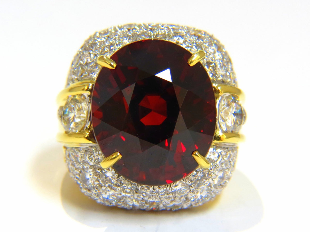 32.64ct GIA NATURAL RED SPESSARTITE GARNET DIAMONDS RAISED DOME RING 18KT *v