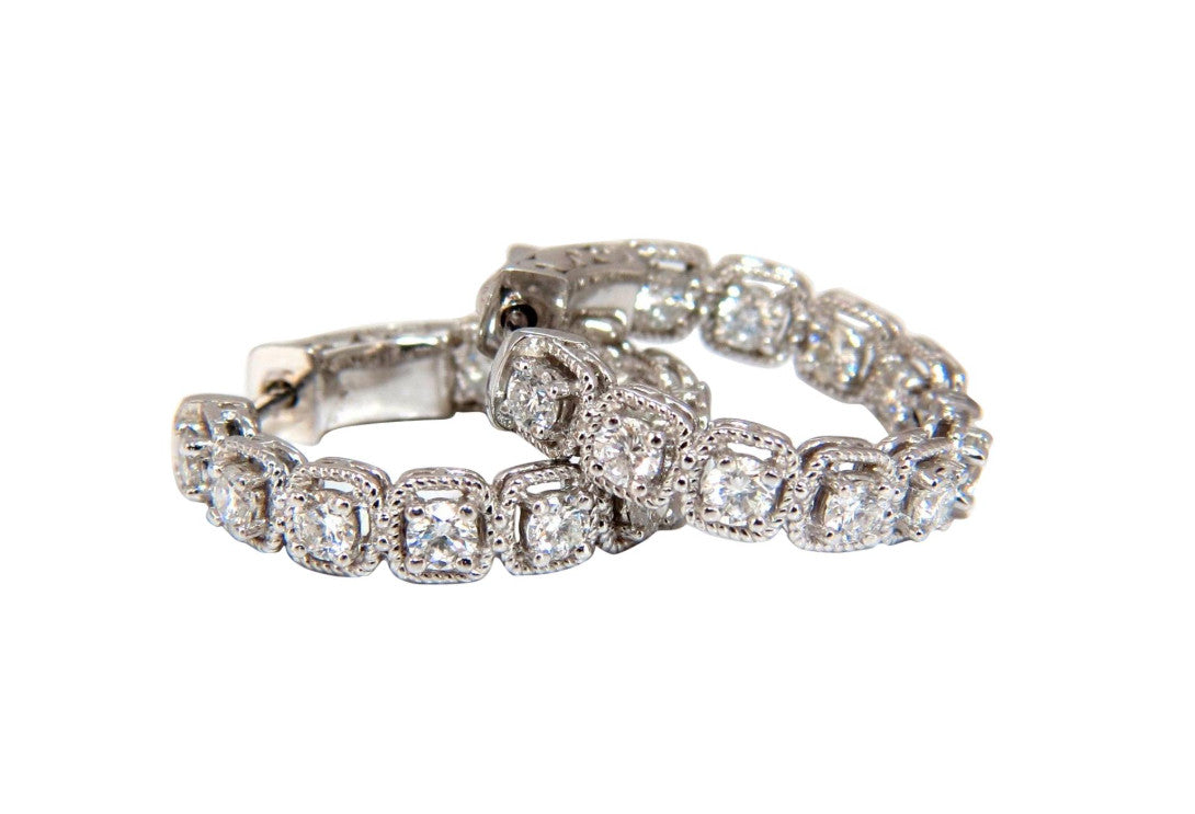 1.60ct natural round brilliant in/out diamond hoop earrings 14kt rope twist *v