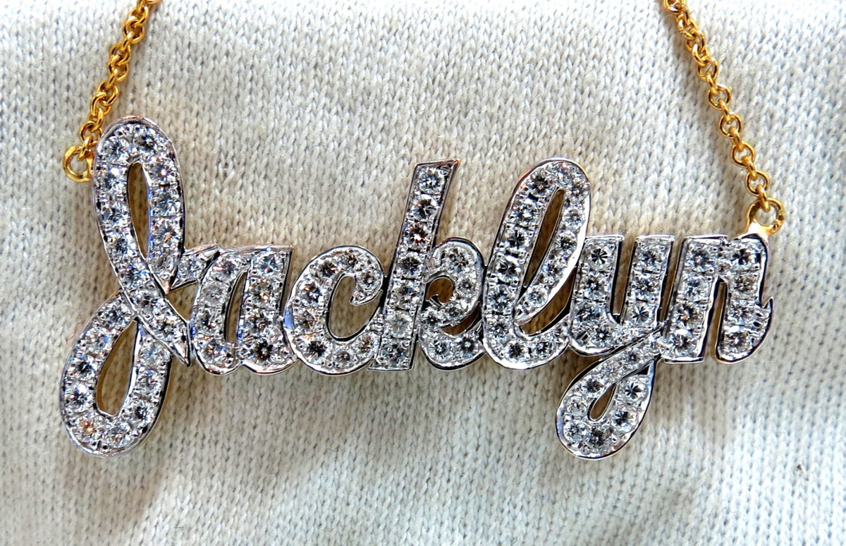 1.50ct natural diamonds Jacklyn Name plate necklace 14 Karat *v