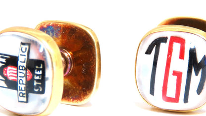 14kt gold TGM Republic steel gold cufflinks *v