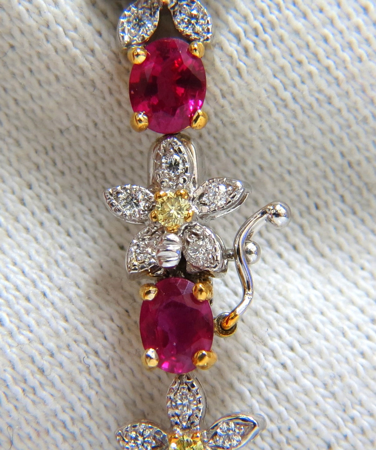 7.28ct Red natural ruby diamonds flower cluster tennis bracelet 18kt gold *v