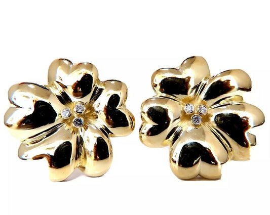 .30ct Round Diamond Circular Stacking Heart Flower Clip Earrings 18kt *v