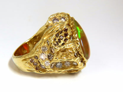12.25ct natural opal diamonds ring 18kt Nugget Deco *v