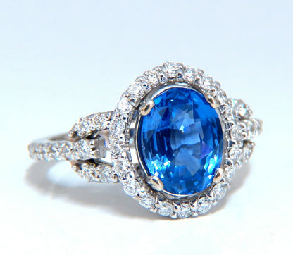GIA Certified 3.30ct Natural No Heat Sapphire Diamond Ring Unheated 14 Karat*v