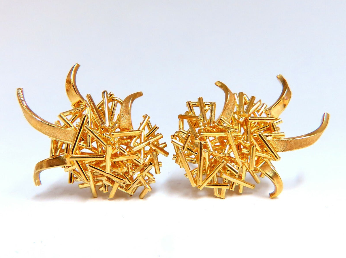 Modern Flaming Fused Stick 3D Handmade Clip On Earrings 18 Karat *v