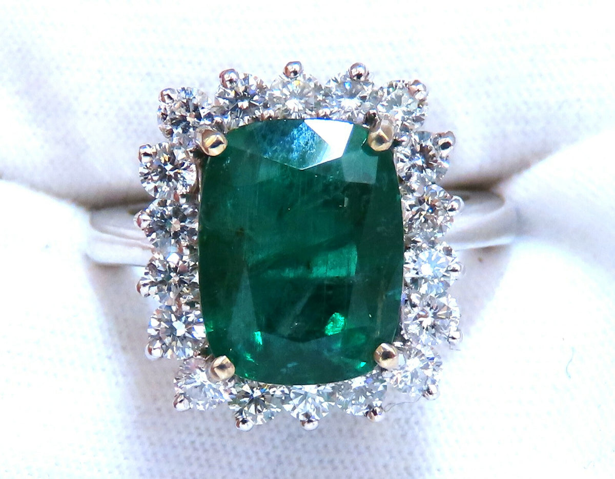 GIA Certified 4.86ct natural green emerald diamonds ring 14kt Halo Prime *v