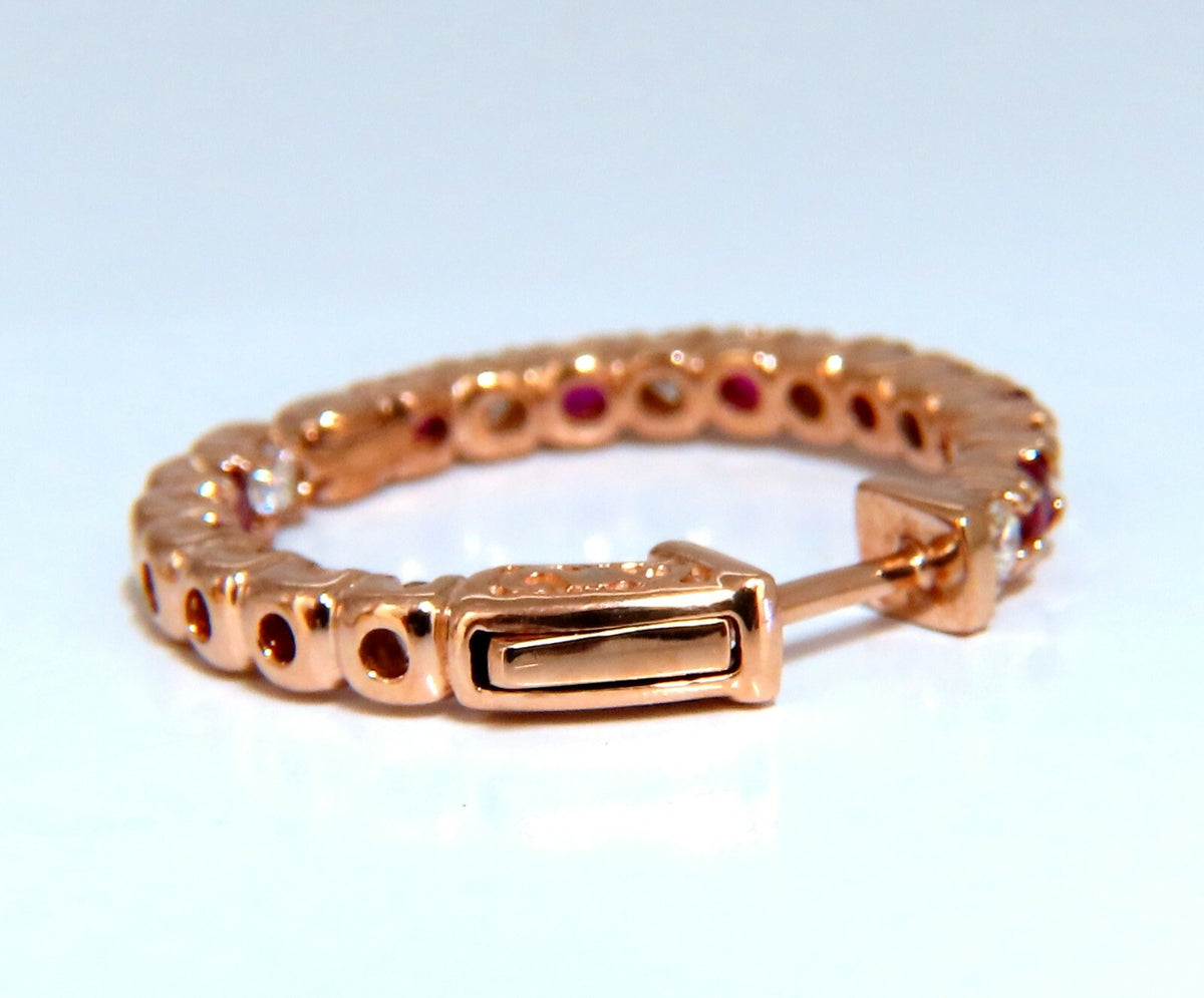 2.95ct natural Ruby diamonds hoop earrings 14kt rose gold inside out *v