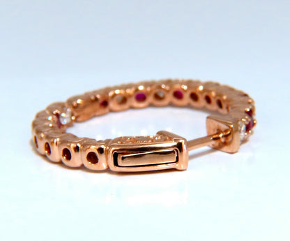 2.95ct natural Ruby diamonds hoop earrings 14kt rose gold inside out *v