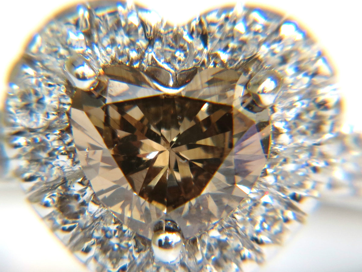 1.37CT NATURAL FANCY BRIGHT BROWN HEART CUT HALO DIAMOND RING 14KT VS *v