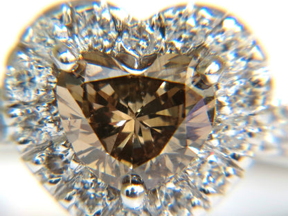 1.37CT NATURAL FANCY BRIGHT BROWN HEART CUT HALO DIAMOND RING 14KT VS *v