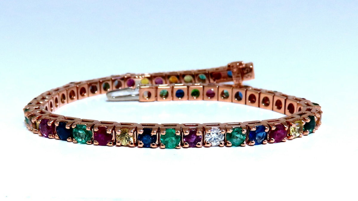 10.30Ct Natural Gem-Line Spinel Emerald Sapphire Ruby  Diamond Bracelet 14Kt *v