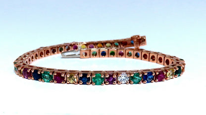 10.30Ct Natural Gem-Line Spinel Emerald Sapphire Ruby  Diamond Bracelet 14Kt *v