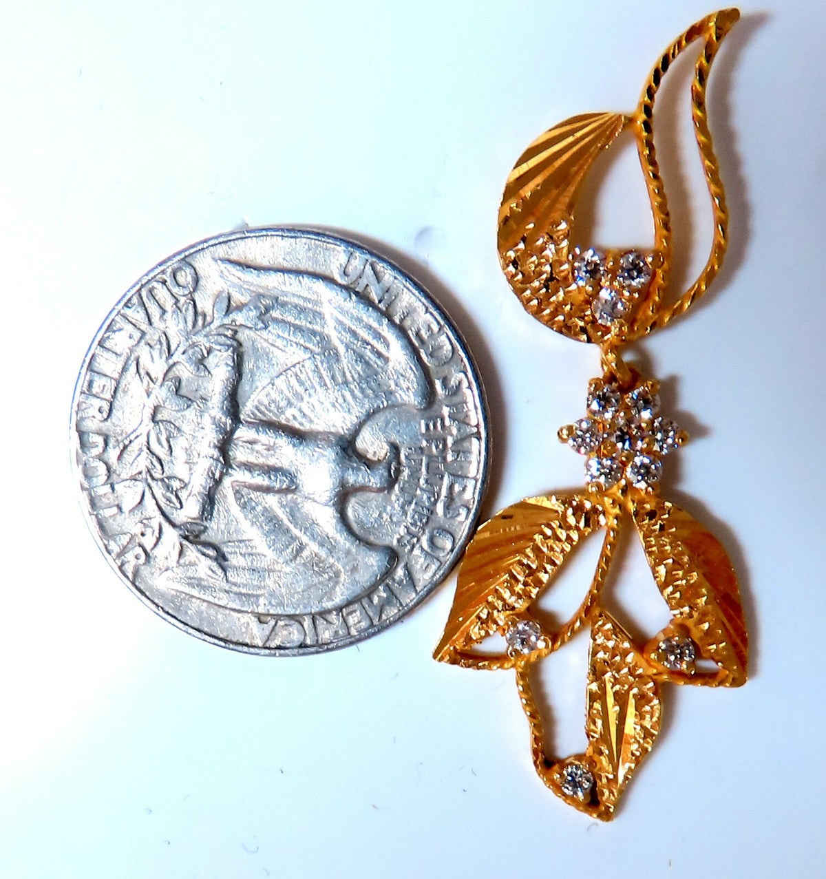 22kt Gold Diamonds Dangle Floral Patina Earrings *v