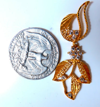 22kt Gold Diamonds Dangle Floral Patina Earrings *v
