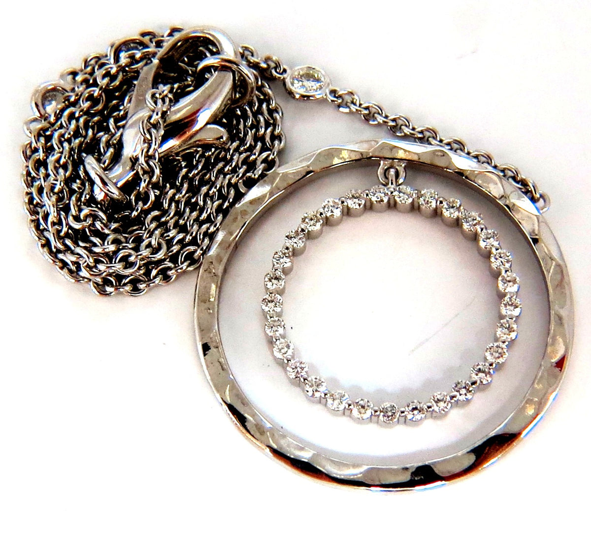 1.00ct. DIAMONDS DANGLING CIRCLE WITHIN CIRCLE BY YARD NECKLACE 18KT *v