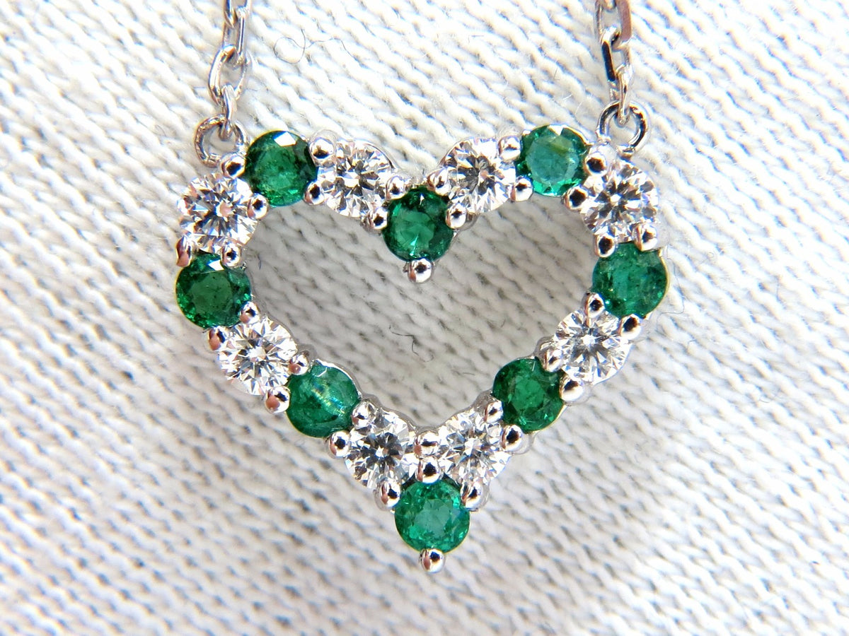 Natural Emeralds & Diamonds open heart necklace .90ct. 14kt G/Vs *v