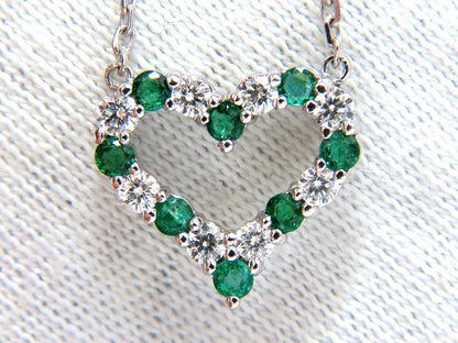 Natural Emeralds & Diamonds open heart necklace .90ct. 14kt G/Vs *v