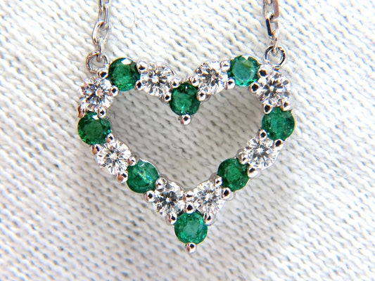 Natural Emeralds & Diamonds open heart necklace .90ct. 14kt G/Vs *v