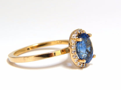 2.18ct natural vivid blue sapphire diamonds ring 18kt petite halo *v