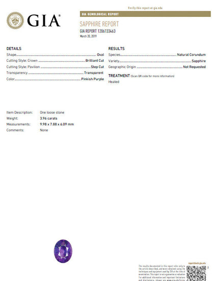GIA Certified 3.96ct Natural Vivid purple sapphire diamonds ring *v