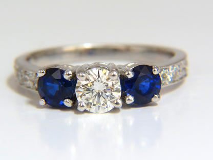 1.85ct NATURAL BLUE SAPPHIRE DIAMONDS RING 14KT CLASSIC THREE BEAD SET *v