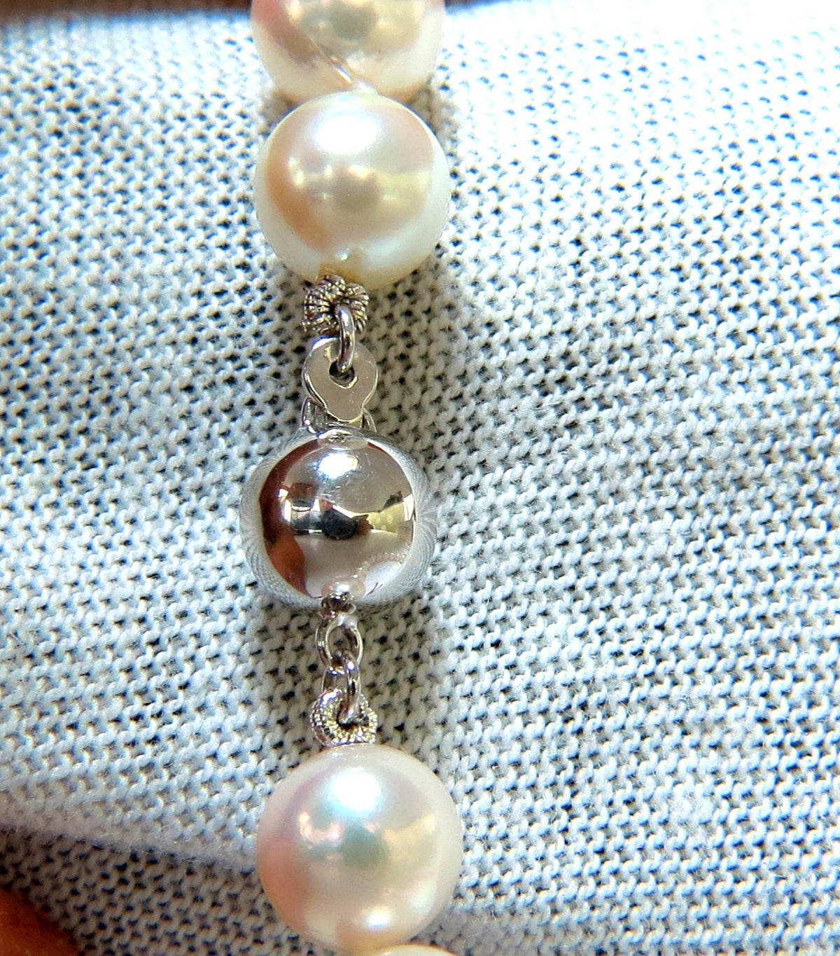 GIA 8.5mm NATURAL AKOYA WHITE PEARLS NECKLACE 14KT GOLD BALL CLASP 18 inch *v