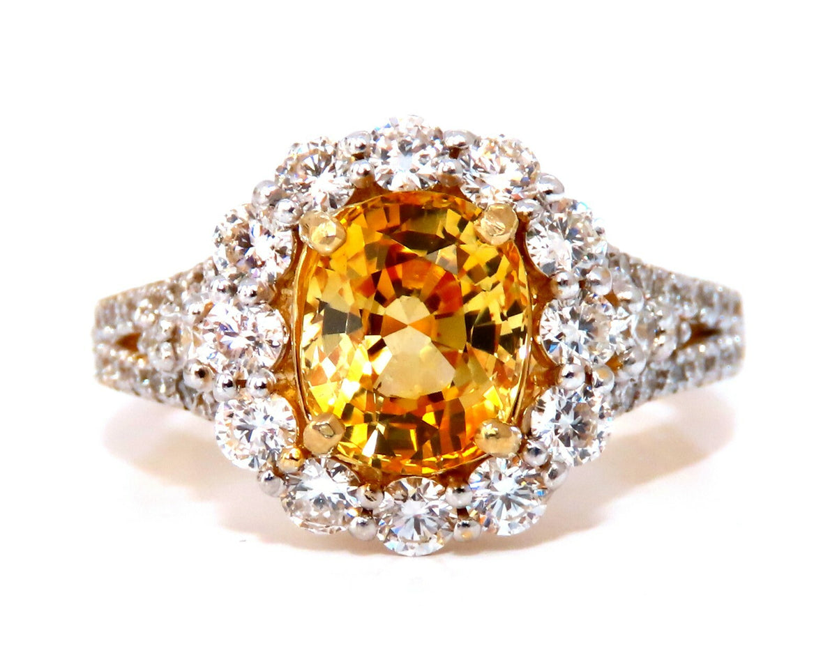 GIA Certified 2.59Ct Natural Yellow Natural Sapphire Diamonds Ring 14kt *v