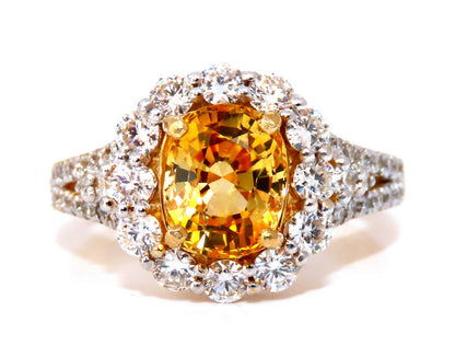 GIA Certified 2.59Ct Natural Yellow Natural Sapphire Diamonds Ring 14kt *v