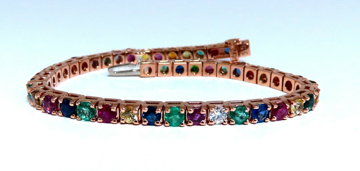 10.30Ct Natural Gem-Line Spinel Emerald Sapphire Ruby  Diamond Bracelet 14Kt *v
