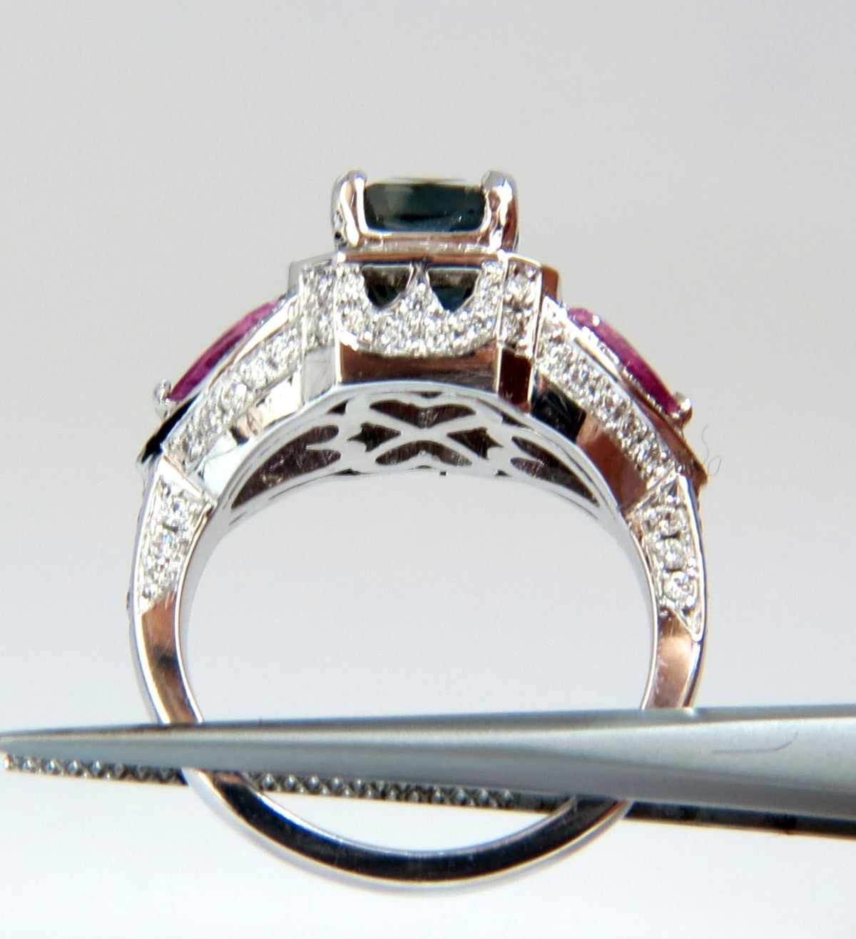 GIA CERTIFIED 6.19ct NATURAL NO HEAT GREEN BLUE SAPPHIRE DIAMONDS RING *v